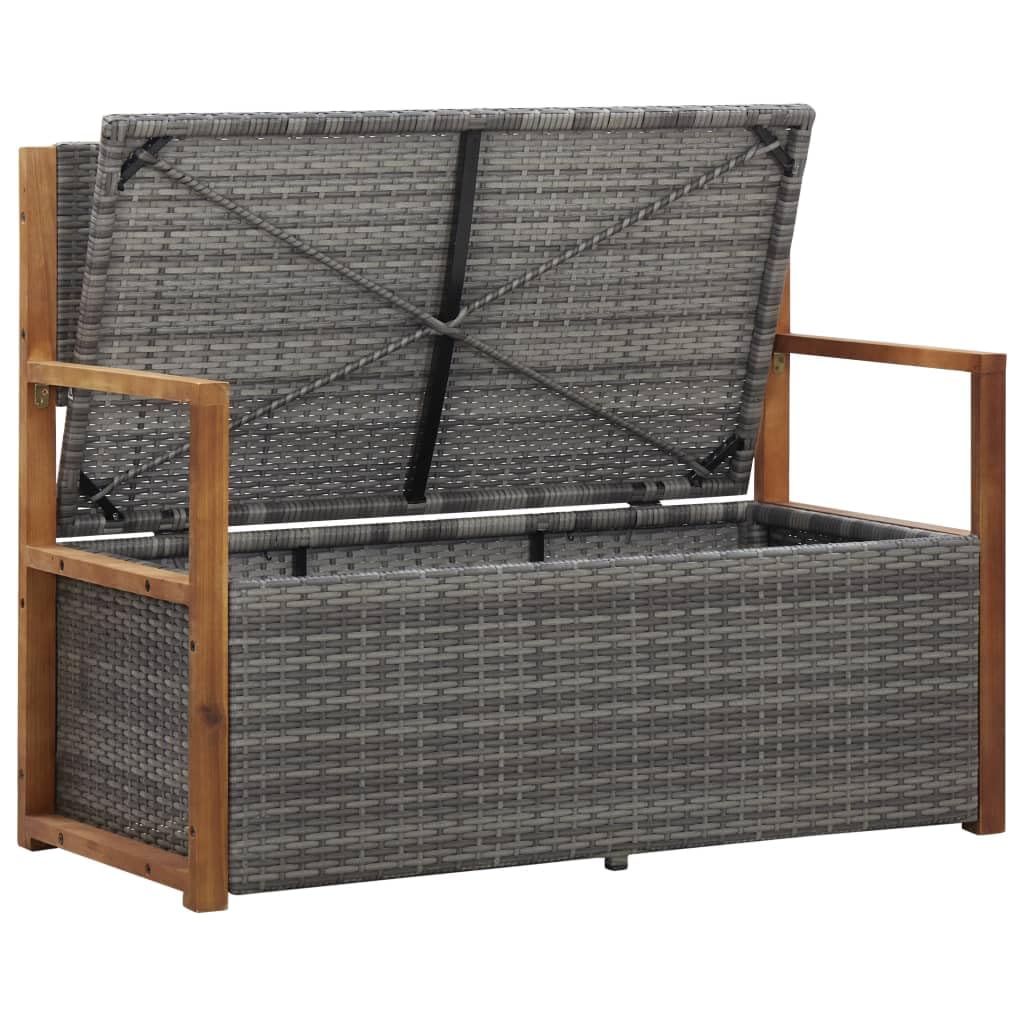 vidaXL Banco de Jardín con Almacenaje Asiento de Patio Alamcenamiento Ratán Gris Madera Maciza de Acacia