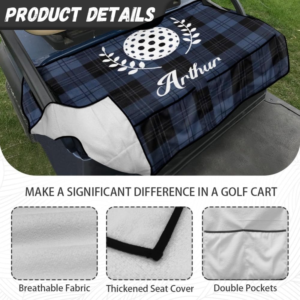 Personalisiertes Golfwagen Sitzauflage, im Karomuster für Golfwagen mit Ihrem Namen/Initialen/Foto/Logo, Mikrofaser Hält die Sitze Kühl und Sauber, Geschenk für Golfplatz, 133x82cm