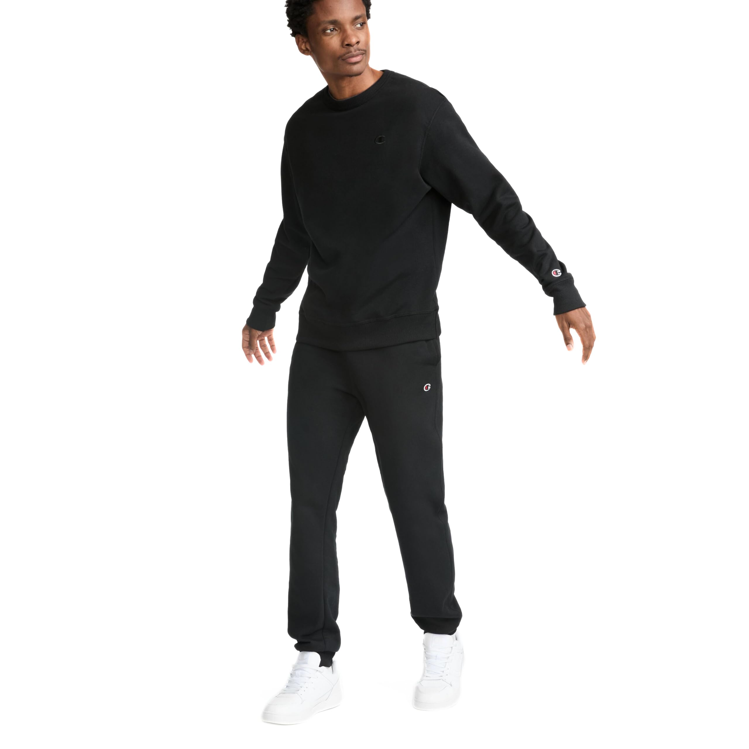 Champion Powerblend Fleece Crew, C Logo Felpa da Uomo, Nero, M
