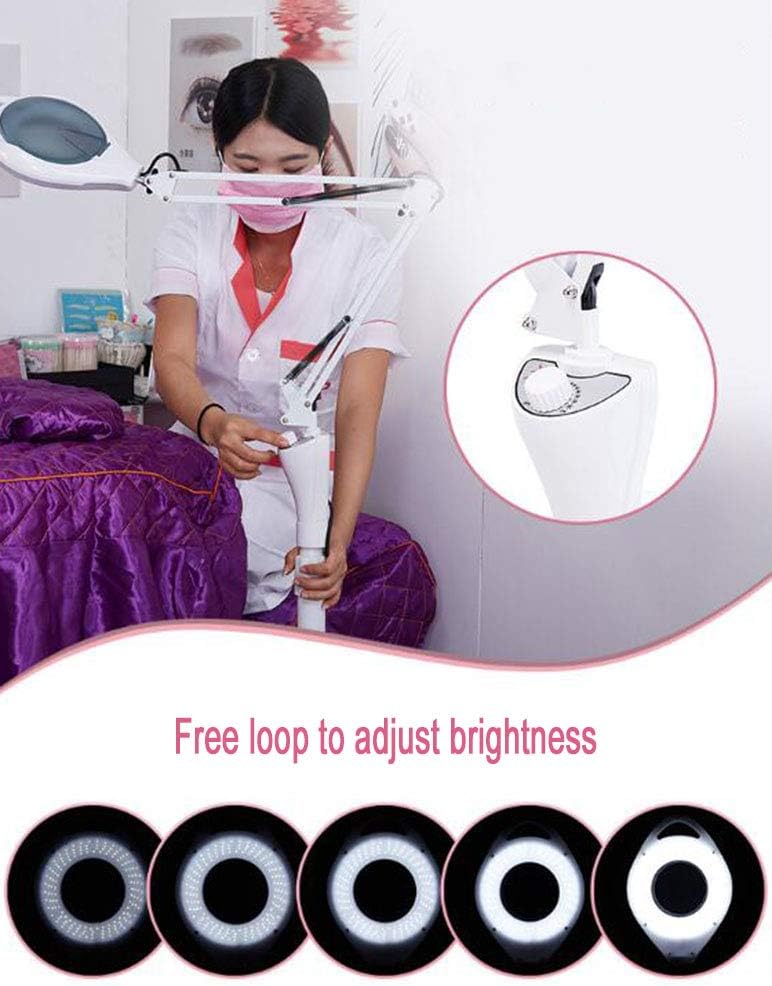 Magnifying Glass,Floor Standing Magnifying Lamp, Adjustable Swivel Arm 16x Lamp Light for Skincare Beauty Manicure Tattoo Salon Spa with Rolling Floor Stand