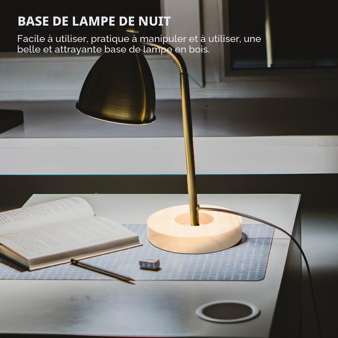 HOMSFOU Base De Lampe En Bois Massif Rond 12X12X0.79 Pouces Pied De Lampe De Table Accessoire Pour De Nuit Salon Bureau Chambre