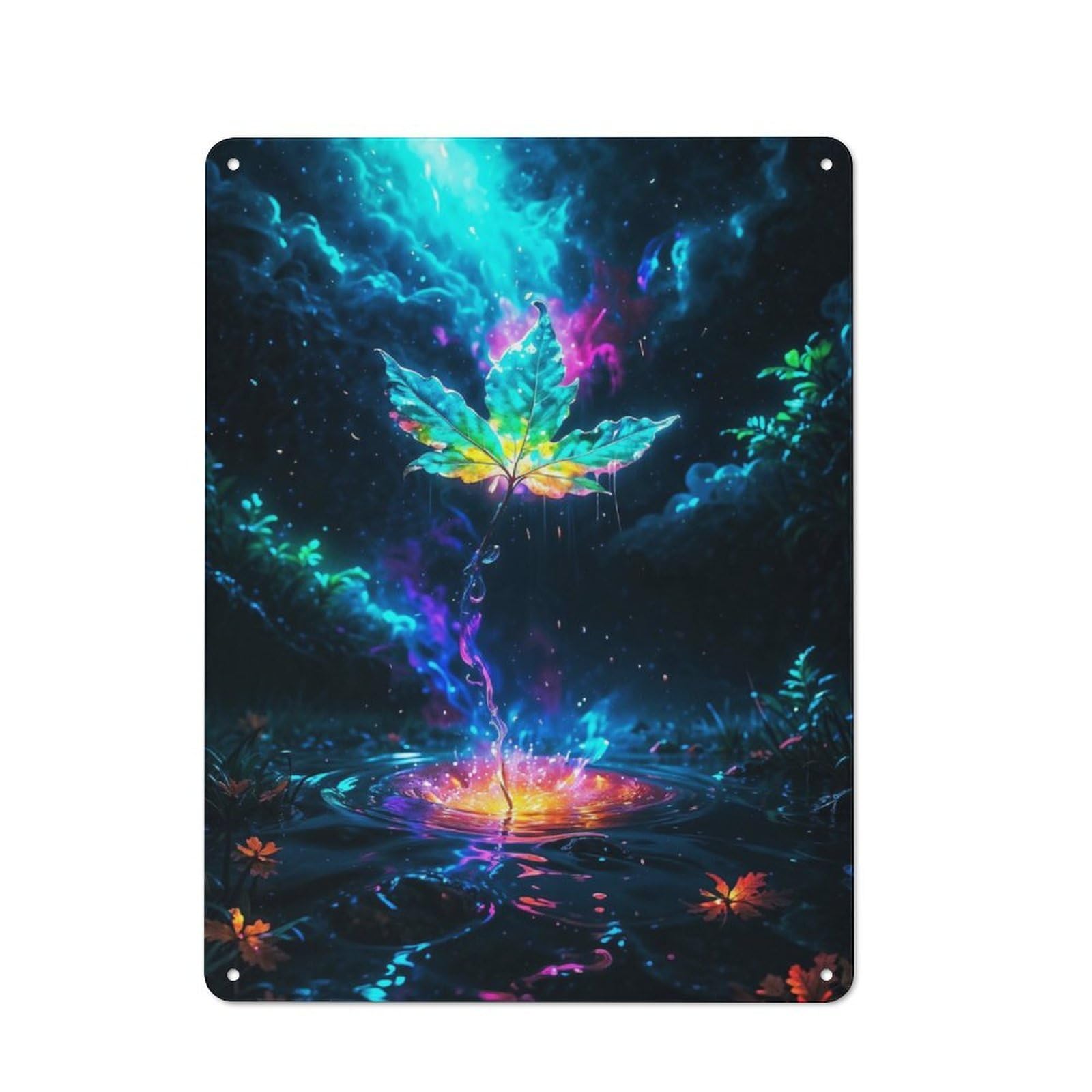 Ethereal Leaf on A Cosmic Shed Style Metal Wall Decor 40x30cm, Tin Sign for Conservatory, Home Bar Or Utility Room