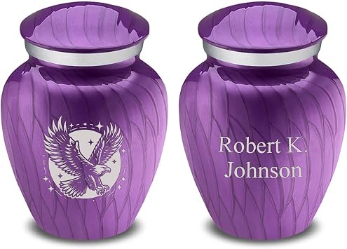 Geturns Embrace Keepsake Personalized Flying Eagle Cremation Urns for Human Ashes I Pearl Purple Funeral Urn for Men and Women with Double Sided Engraving I 3.5 lbs
