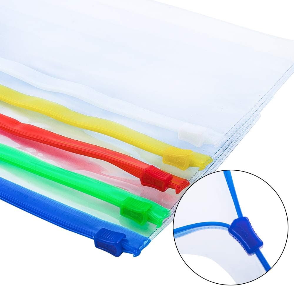 JPSOR 10pcs Poly Zip Envelope Files 5 Color Zippers, 9" x 4.7"