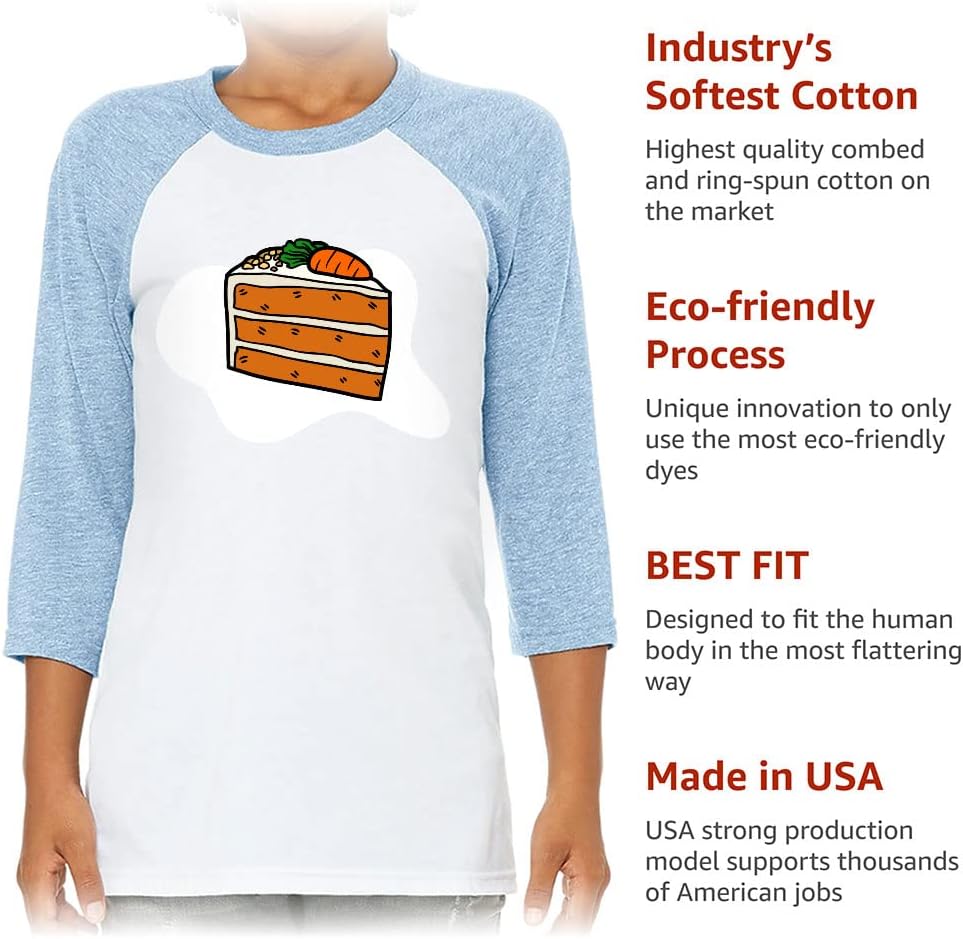 Carrot Cake Kids' Baseball T-Shirt - Cake 3/4 Sleeve T-Shirt - Art Print Baseball Tee