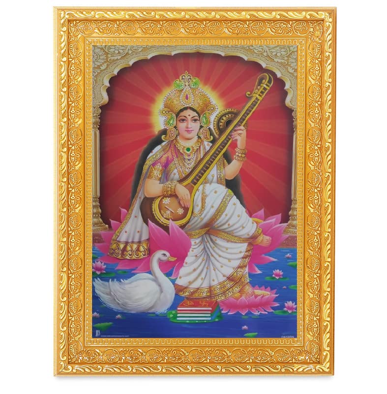 Saraswati Maa cadre doré avec impression numérique haute définition