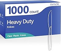 SACATR 1000 Pack Heavy Duty Clear Plastic Knives Disposable - BPA-Free, Extra Thick, Heat Resistant for Parties, Catering, Events