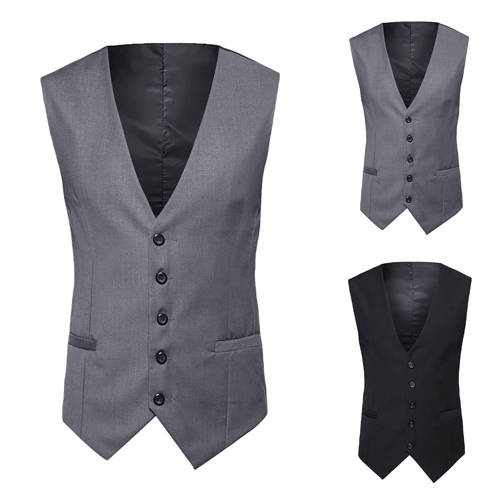 Mens Slim Fit Suit Waistcoat, Waistcoats For Men Slim Fit Fashion V Neck Business Formal Dress Comfort Button Up Suit Vests With Side Pocket Casual Solid Color Vest For Wedding Party Dinner