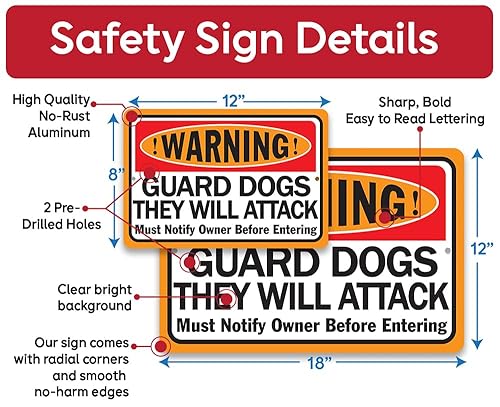 Miniatura 3 de Metal Signs - Warning Guard Dogs They Will Attack - Property Warning Guard Dog Bites Signs - Durable Metal Sign - Use IndoorOutdoor - Notice Sign