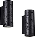 ZLKJHSHOP Modern Cylindrical Wall Sconces Japanese Style Natural Black Travertine Lamps 2 Pack Bedside Light for Living(2PACK)