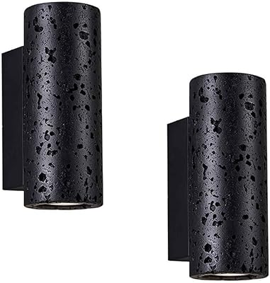 ZLKJHSHOP Modern Cylindrical Wall Sconces Japanese Style Natural Black Travertine Lamps 2 Pack Bedside Light for Living(2PACK)