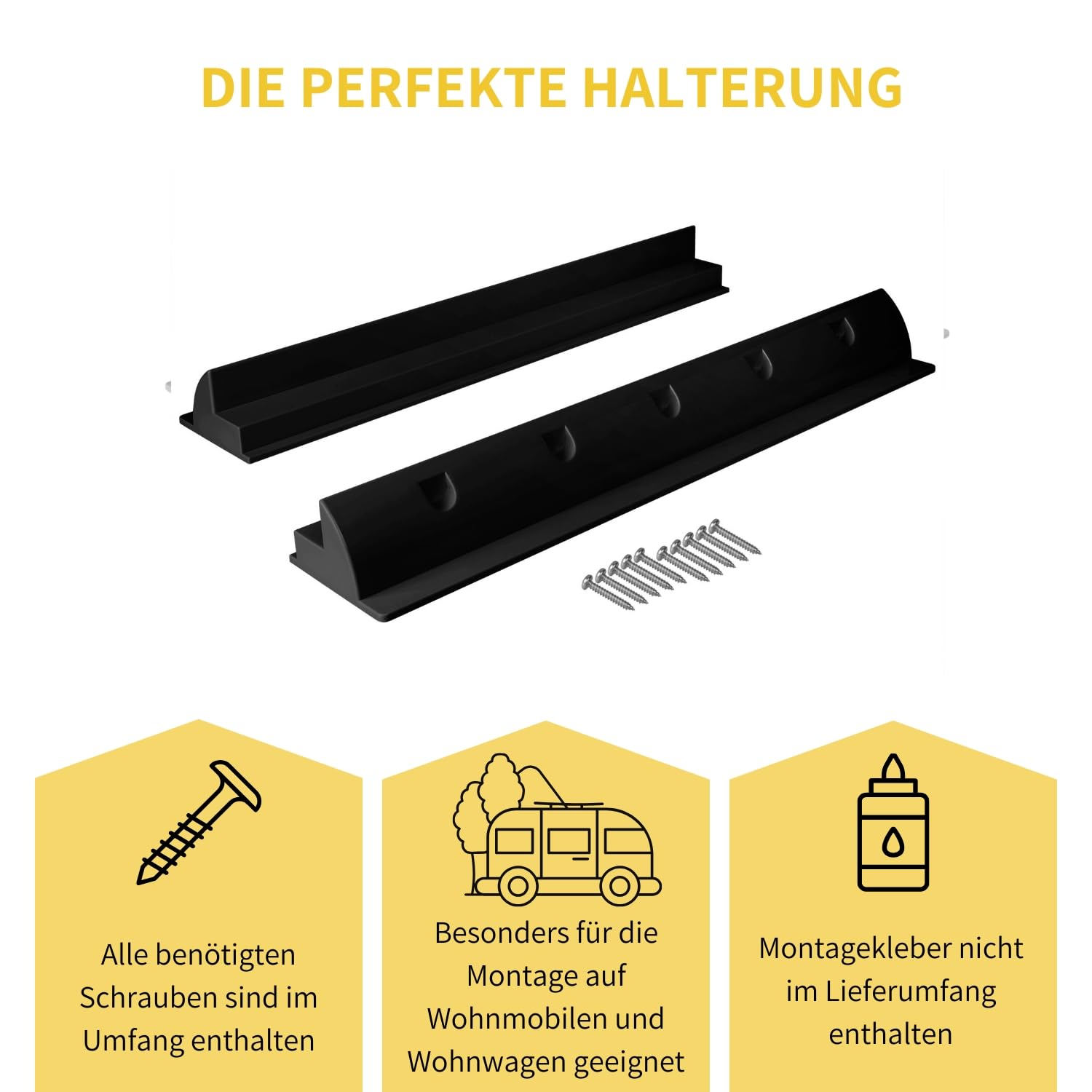 Avoltik Solarpanel Halterung spoiler geeignet für Wohnmobil, Boot, Flachdach, Wohnwagen I wetterbeständig aus ABS Kunststoff in schwarz 68cm I Solarpanelhalterung Halterung Solar inkl. Schrauben
