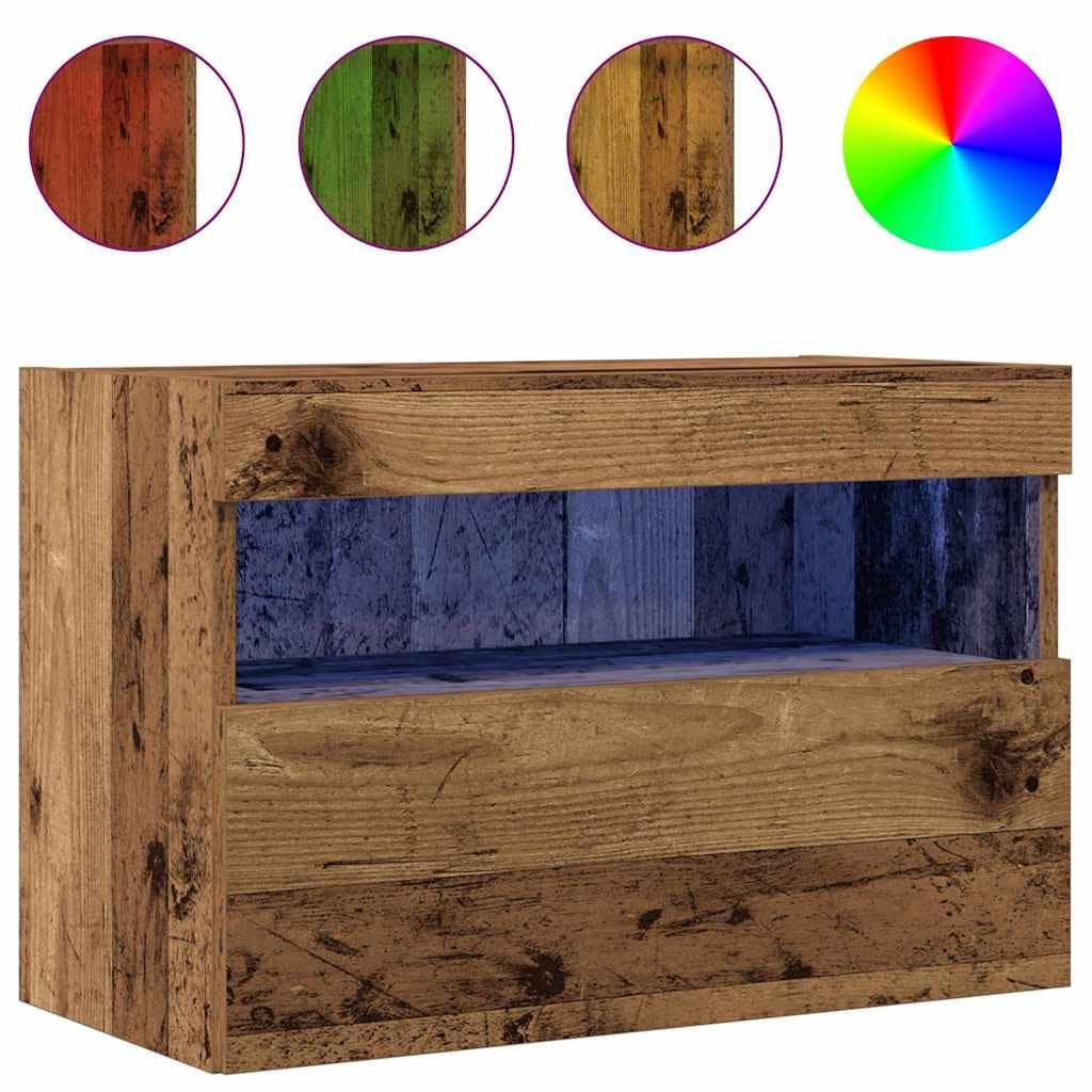 vidaXL Meuble TV Mural avec LED 2 pcs Bois Ancien 60 x 30 x 40 cm, Meuble TV Moderne pour Salon, Cabinet rectangulaire Mural, Rangement Gain de Place, éclairage LED Dynamique