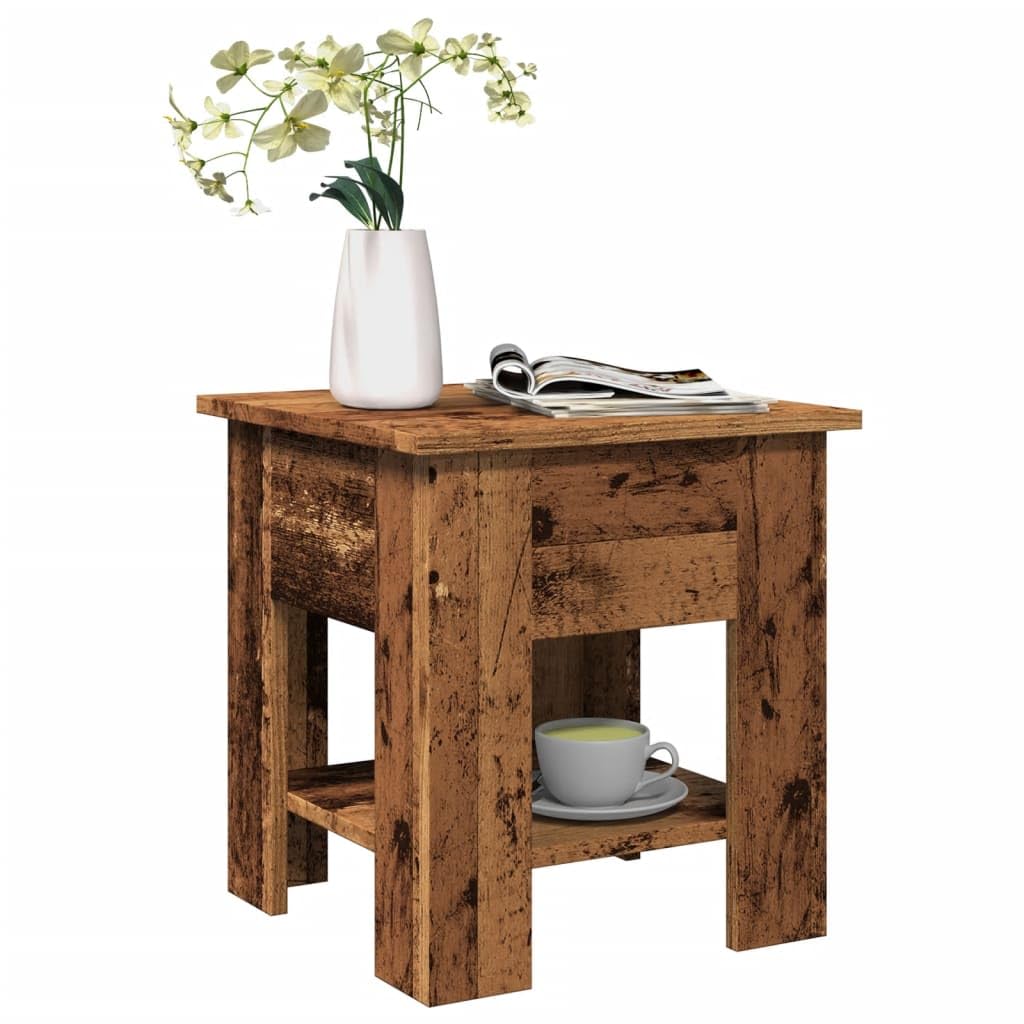 Mesa de café de madera vieja, 40 x 40 x 42 cm, hecha de madera, con capacidad de carga de 60 kg, moderna mesa auxiliar para salón, balcón y dormitorio, mesa de centro con espacio de