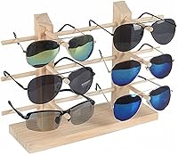 Vista 1 de TANG SONG Soporte de exhibición de lentes de madera maciza para gafas de sol, estante de exhibición de lentes de madera, escaparate doble de lino
