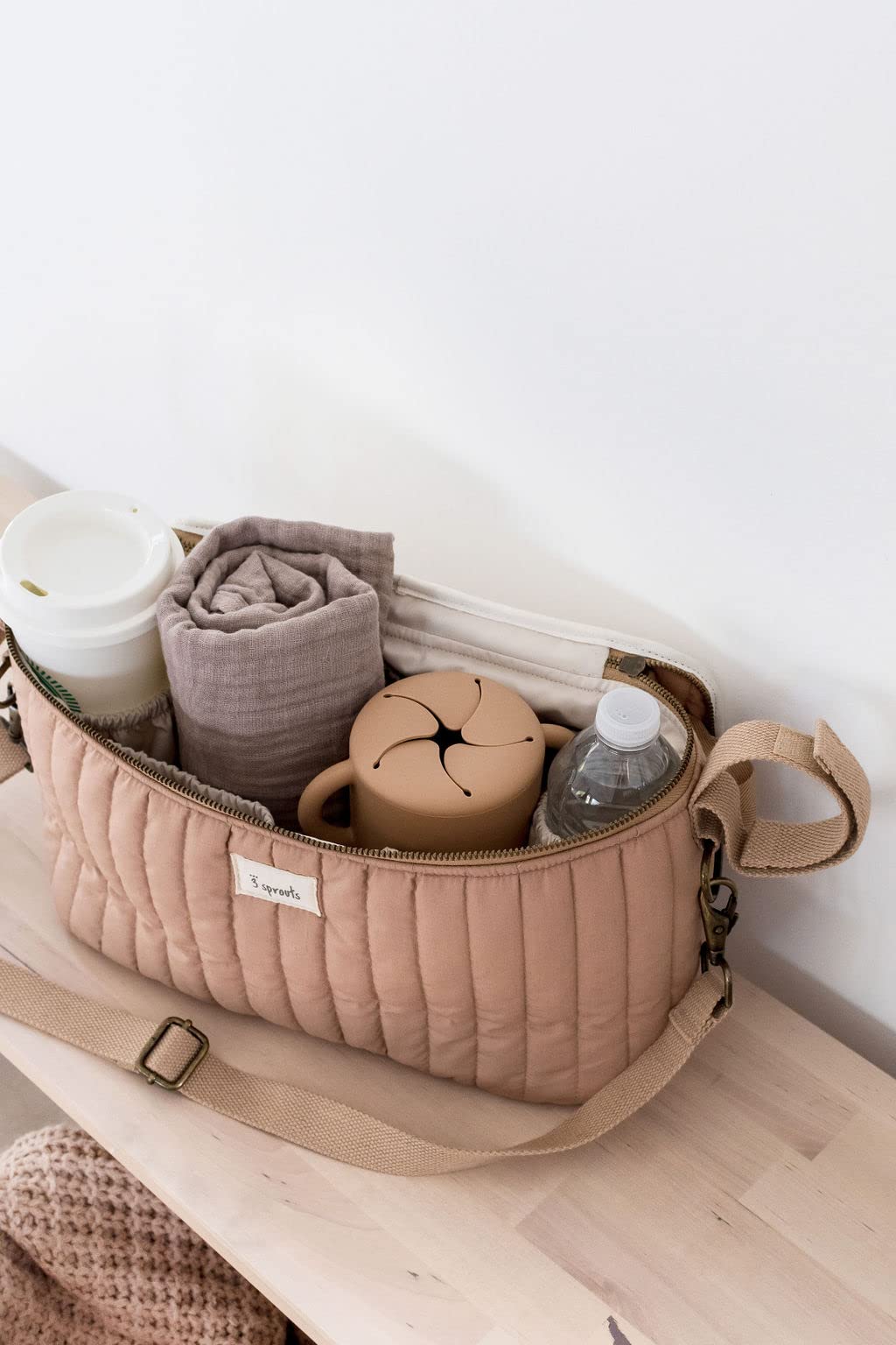 3 Sprouts - Kinderwagen Organizer - Tasche für Kinderwagen und Buggy - Kinderwagentasche - Stroller Bag - Ton