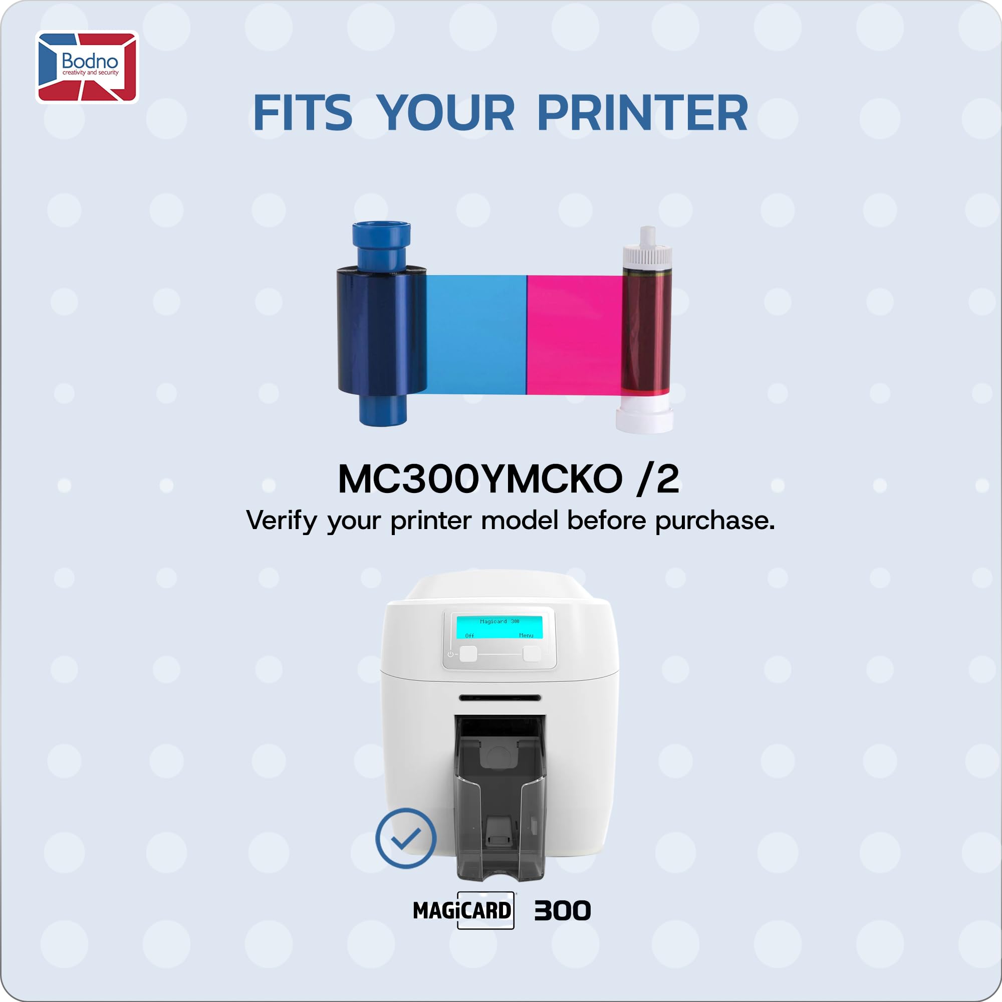 Bodno Ruban Couleur pour imprimante Magicard 300 MC300YMCKO – YMCKO – 300 Impressions avec Carte de démonstration logicielle