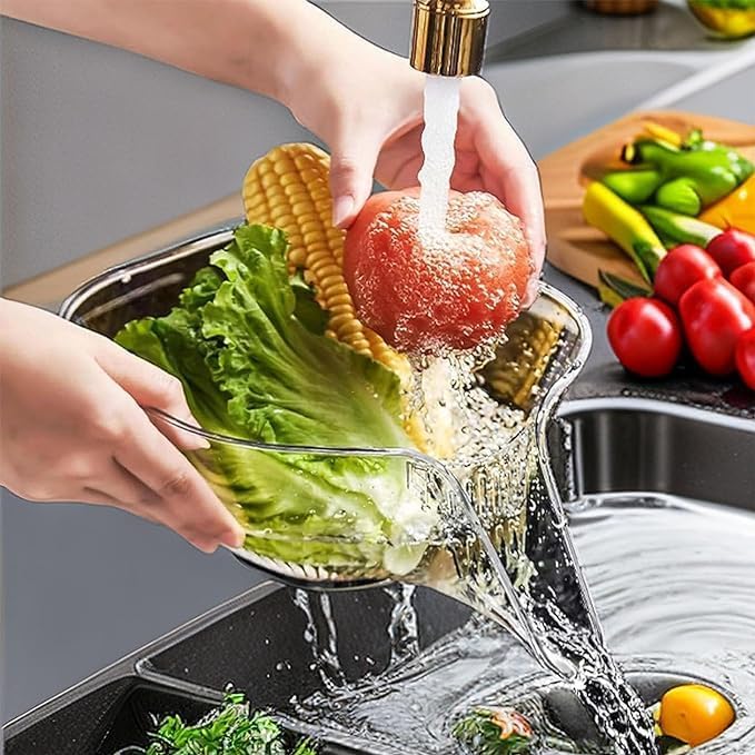 Miniatura 3 de Cesta escurridor multifuncional  Nuevo cuenco de limpieza de frutas con contenedor de colador, fregadero de cocina, escurridor de recogida de