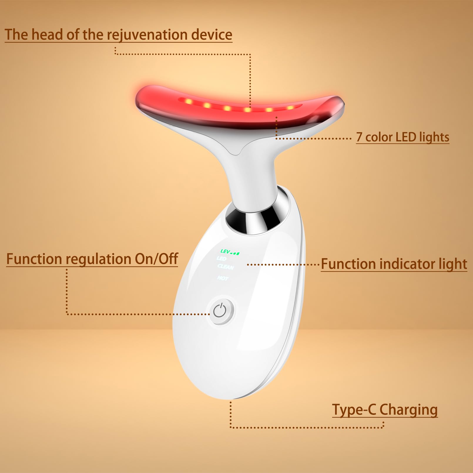 VGY 7 Colors Face Massager Tool with Heat, Red-Light-Therapy Facial Massager Tool for Wrinkles, Double Chin (White) 4