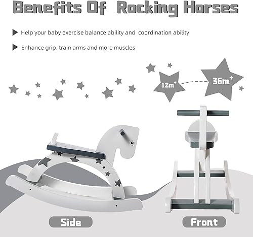 Miniatura 5 de labebe - Caballo mecedor de madera juguetes de paseo de madera para bebé para 18 meses juguete balancín blanco para niños animales de paseo para