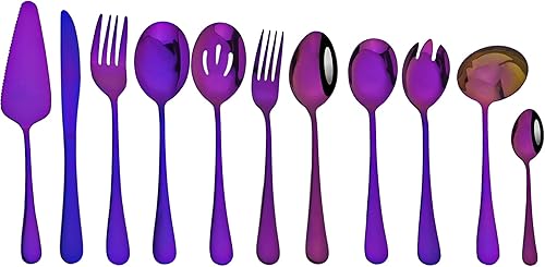 Miniatura 2 de Gugrida Gold Silverware - Juego de 11 piezas de cubiertos de acero inoxidable 304 con revestimiento de titanio dorado, cucharas para servir,