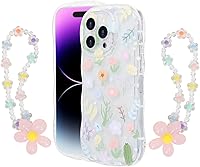 Vista 2 de Funda transparente compatible con iPhone 14 Pro, marco ondulado rizado, forma de encaje floral, TPU delgada, protección de cámara, funda