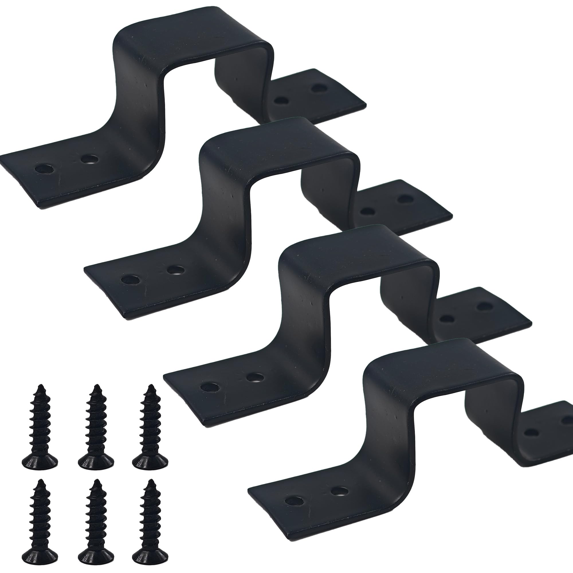 bociloy 4Pcs Square Tube Strap Clamp, Heavy Duty U-Shaped Pipe Clamps for 1.18"x1.18" Square Pipe, Baking Varnish Black Bracket for Deck, Fence, Pipe Installation