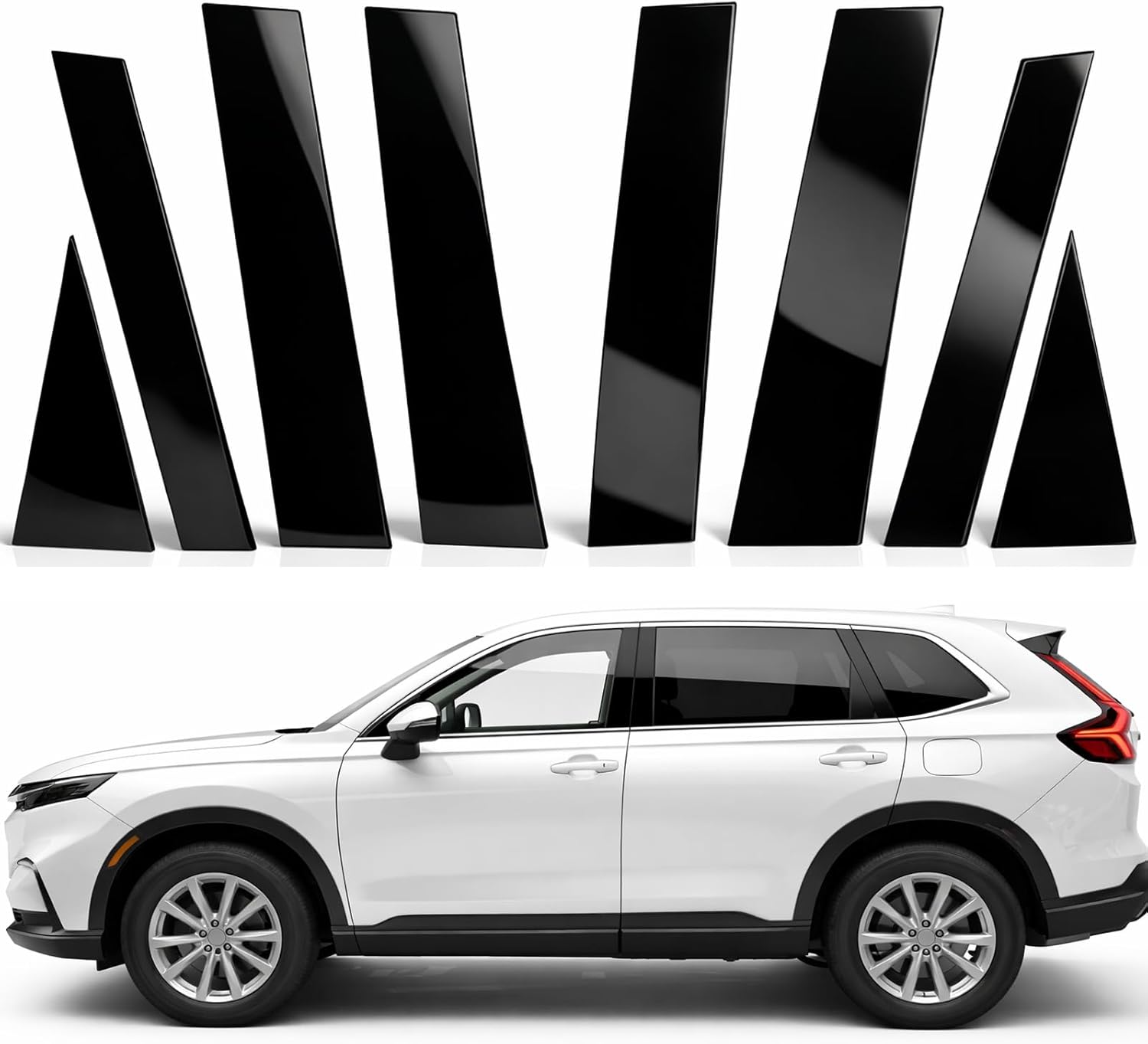 A Set Door Window B Pillar Post Cover Trim Molding Kit fit for 2023 2024 2025 Honda CRV Accessories with Gloss Black Self-Adhesive