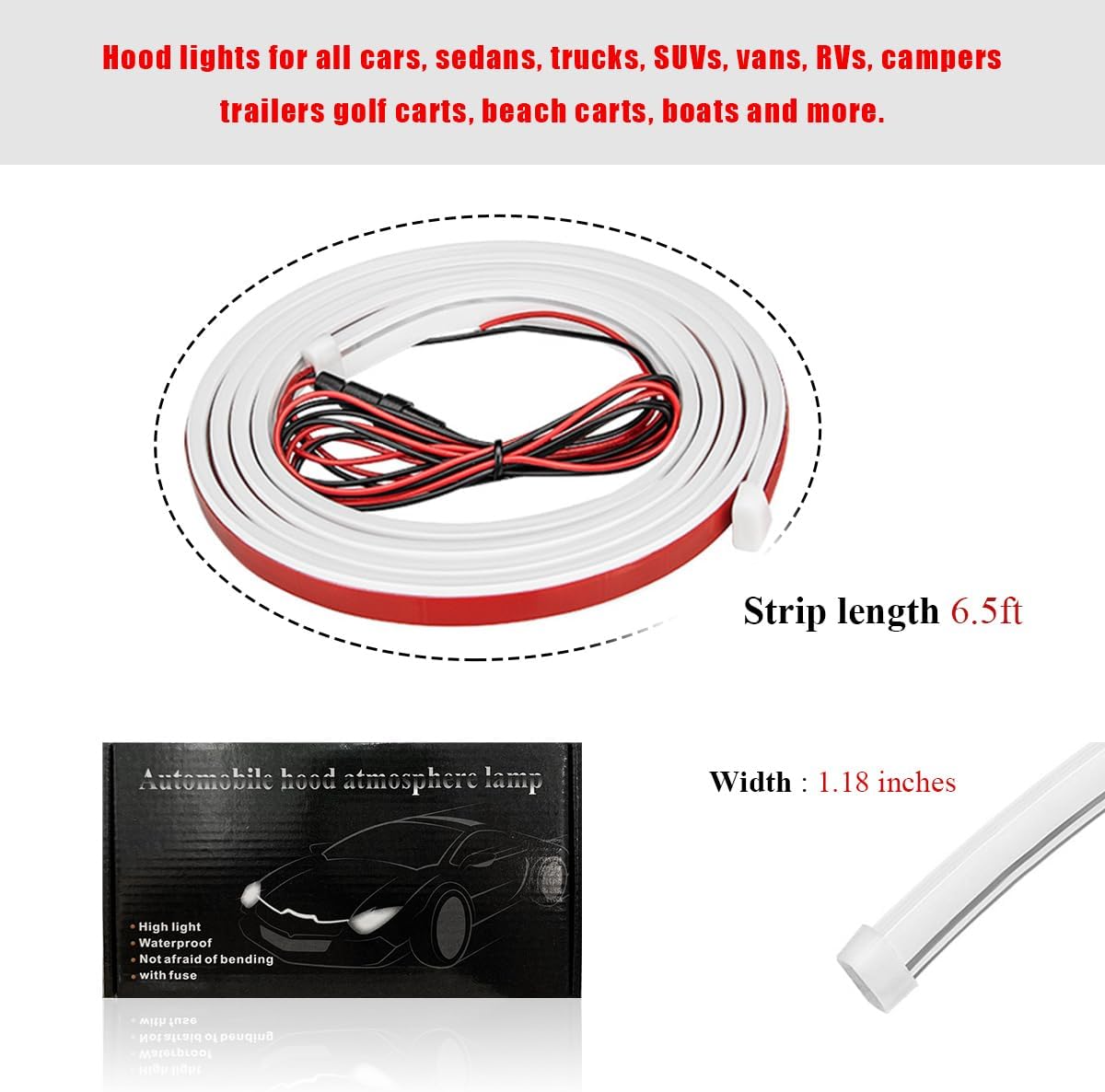 Car Hood Light Strip, 79 Inch Car Hood LED Daytime Running Light Strip with Fuse Protection, Flexible Dynamic Scan Start up Light Strip for Car SUV Truck, Car Accessories (White)