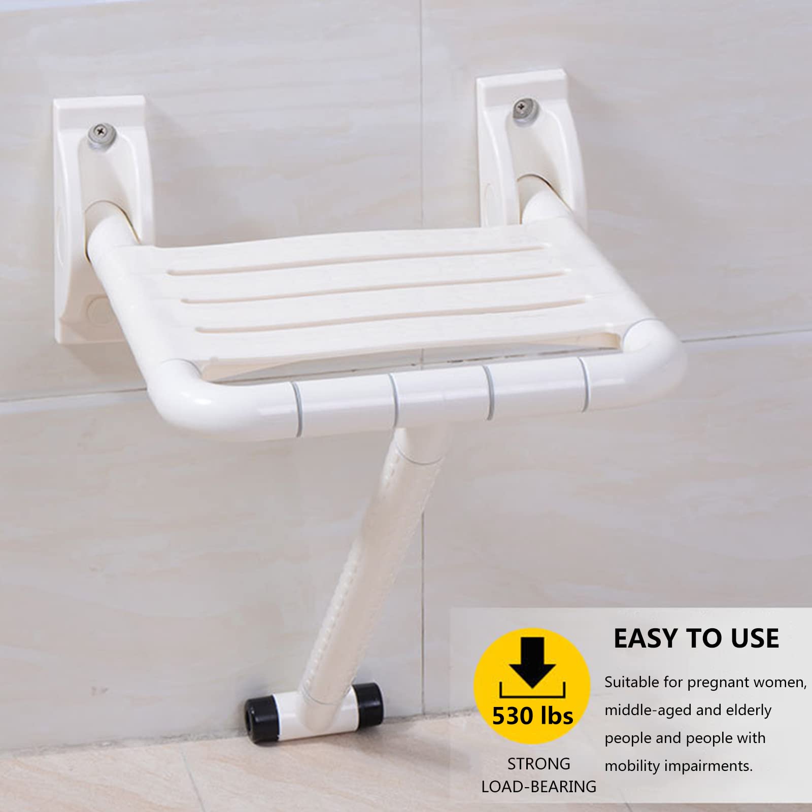 Taburete Plegable for Entrada, Taburete Plegable de Pared, Banco de Ducha, Asiento Plegable con Patas de Apoyo, for Ducha Interior.(White)