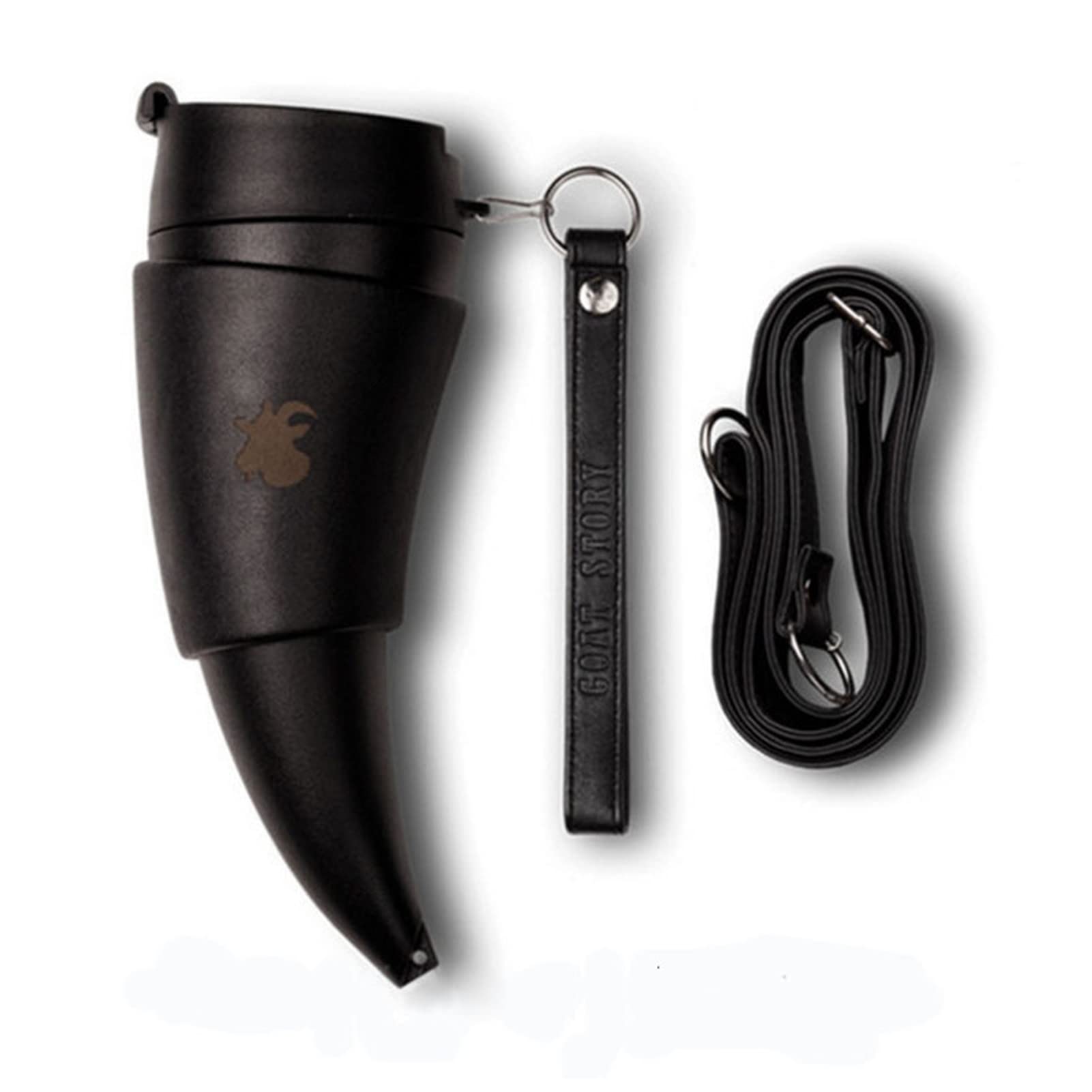Creative Goat Horns Coffee Mug - 230ML Stainless Steel Thermal Vacuum Cup With Rope for Tea, Water, Travel - Coffee Cups With Lids 12 Oz (Black)