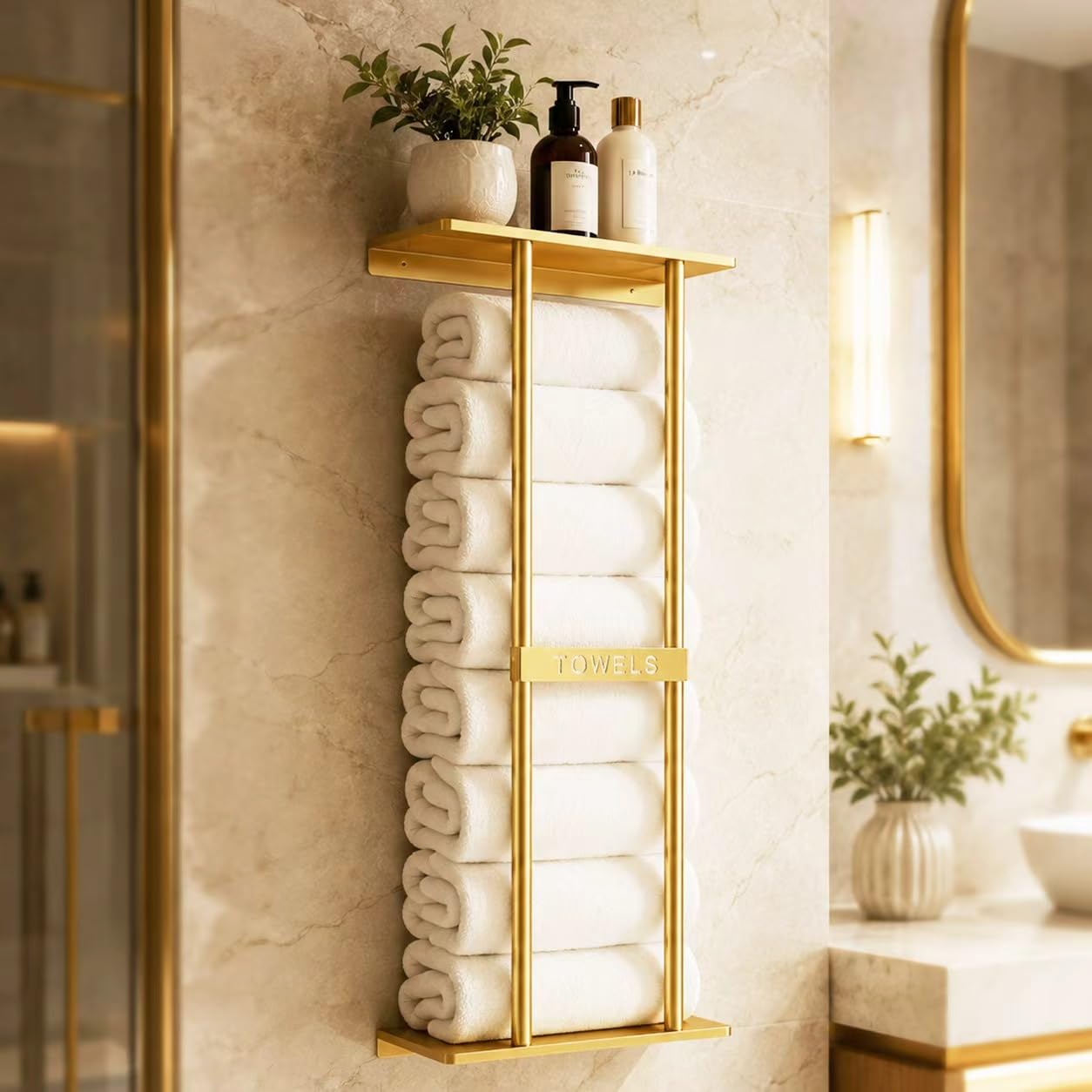 LLHONG Towel Rack, Bathroom Towel Storage with Shelves, 79cm Wall Mounted