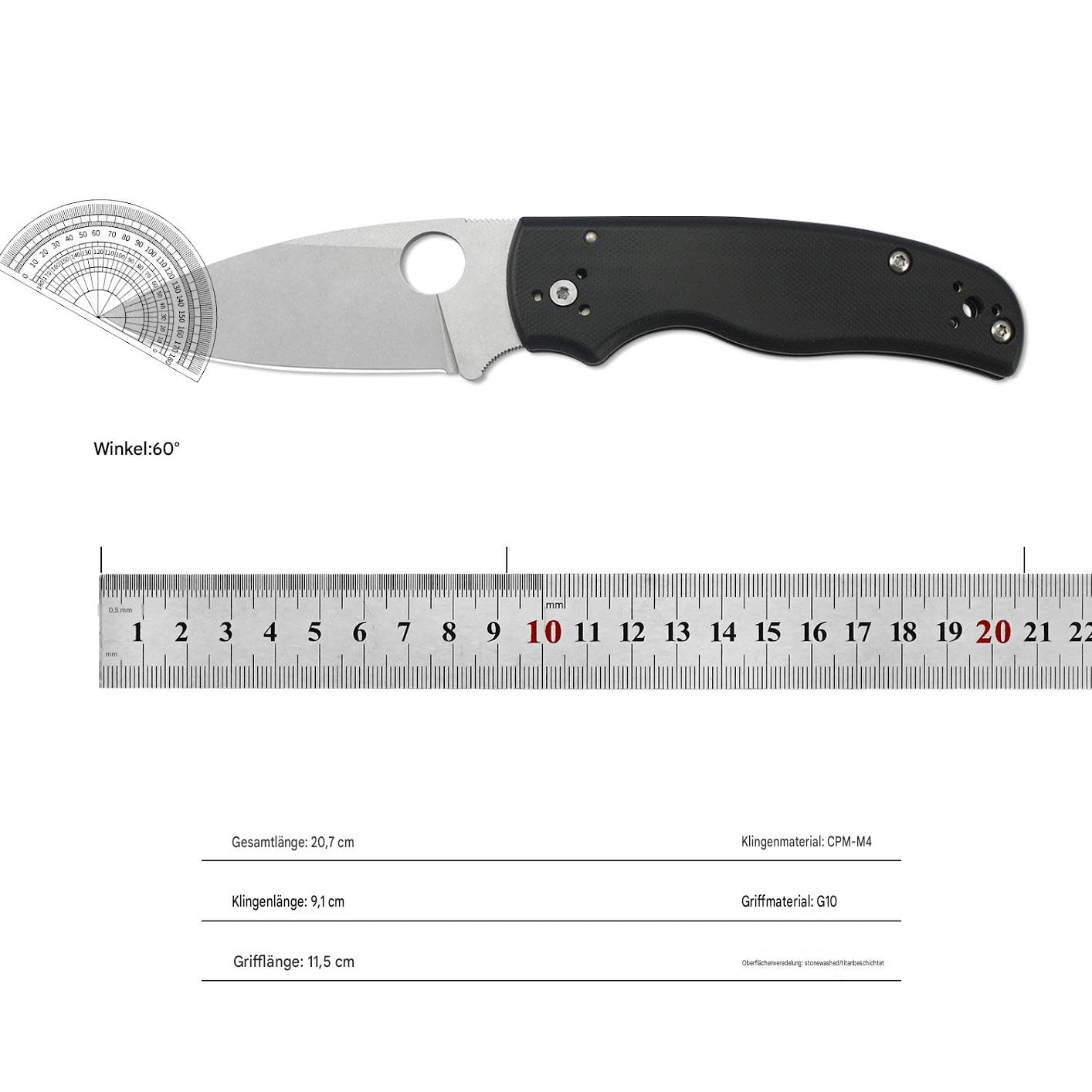 Generisch Klappmesser CPM-M4 G10 Griff 20,7 cm Stonewashed，Flachsbraun