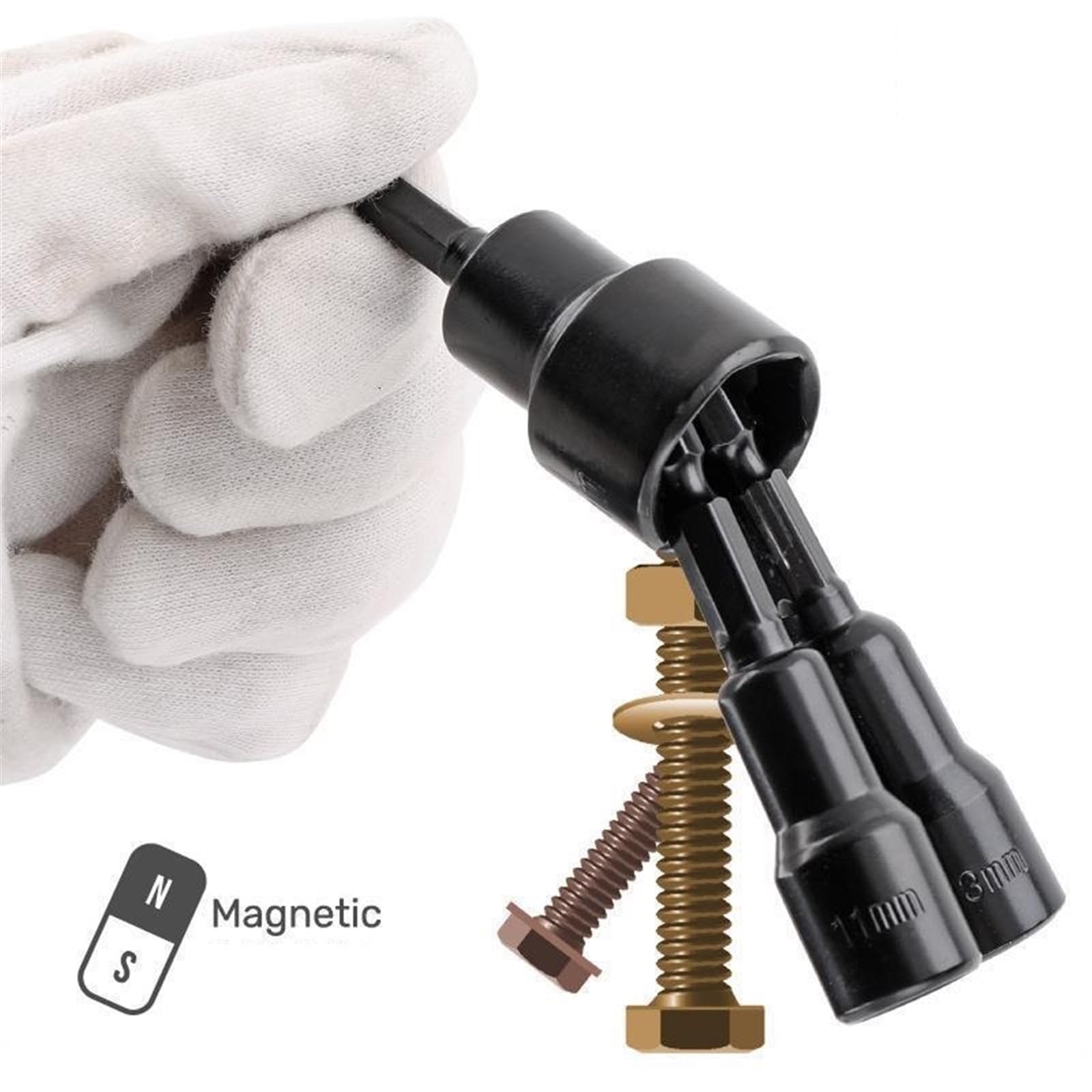 10 Pz, Bussole Magnetiche Da 65 Mm, Testa A Bussola Punta Esagonale Da 1/4 "6 Mm-19 Mm, Cacciavite Elettrico, Trapano A Mano (Color : Black, Size : 19mm)