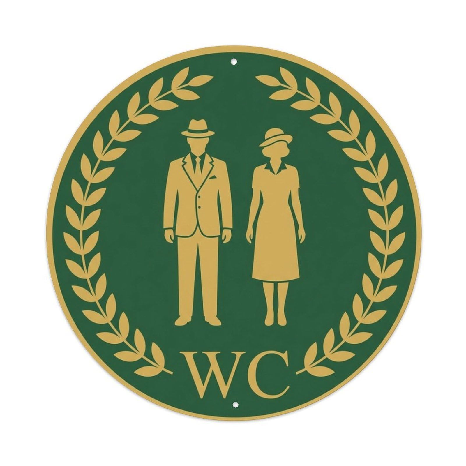 Olhnbad Style Green Gold Laurel Wreath Wc Restroom Notice Metal Tin Sign