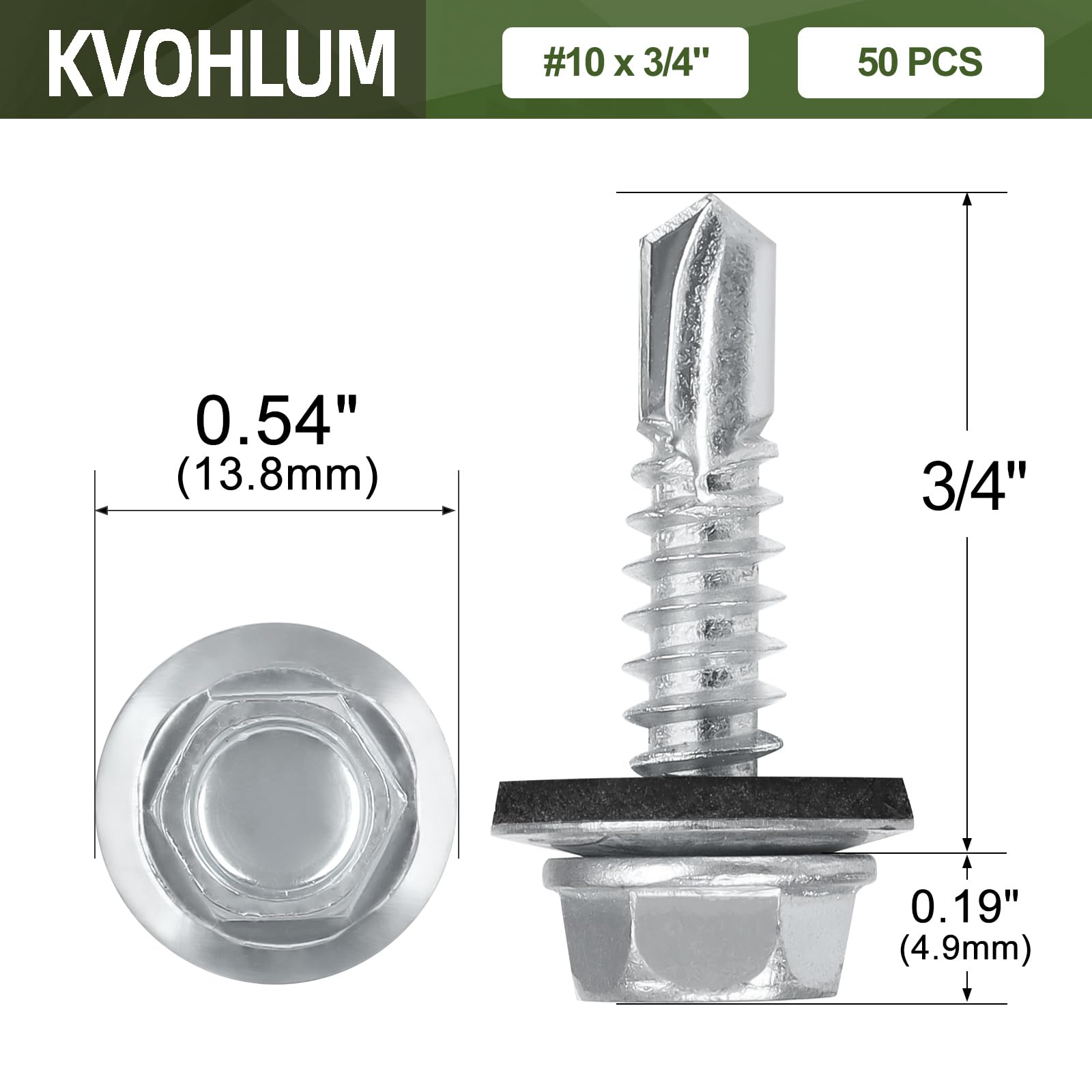 Metal Roofing Screws - 50 Pack #10 Self Drilling -2