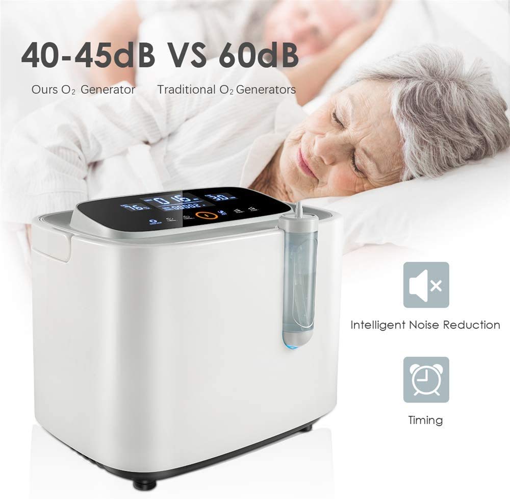 Concentratore di ossigeno 1-7L / min 93% Dispositivo per ossigeno ad alto potere purificante 220V Macchina per ossigeno portatile regolabile per uso domestico e di viaggio (≤42dB)