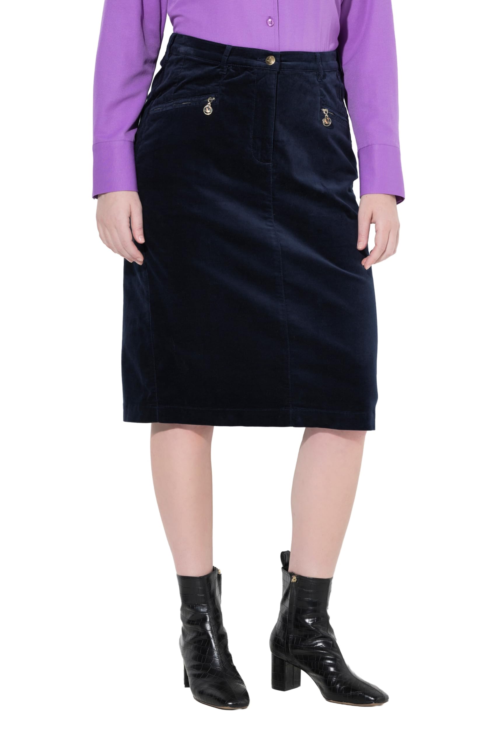 Ulla Popken Damen große Größen Übergrößen Plus Size Samtrock Mony, Reißverschlusstaschen, Komfortbund 834474