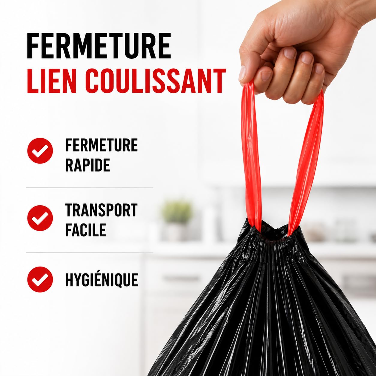 Bolsa de basura de 100 L, enlace deslizante, 50 bolsas de basura de 100 litros, negras, ultra resistente (40 µ) y antifugas, residuos alimentarios | cierre de enlace y asa | práctica e higiénica |