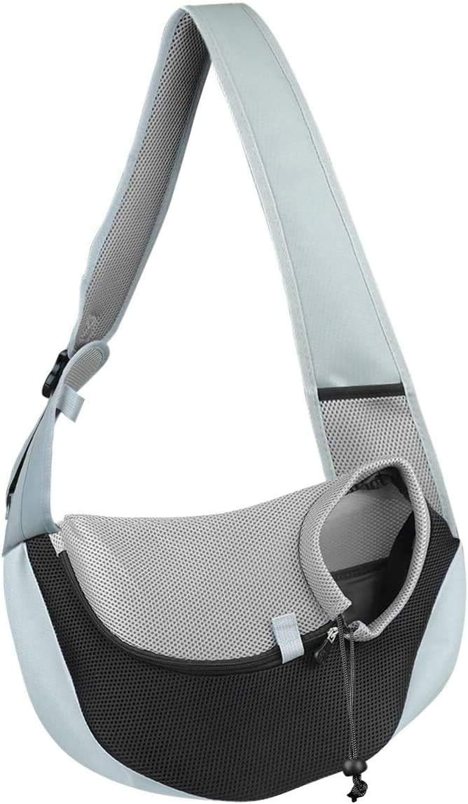 Pet Dog Sling Carrier, Breathable Mesh Travelling Pet Hands-Free Sling Bag Adjustable Padded Strap Front Pouch Single Shoulder Bag for Dogs Cats Below 12 LB