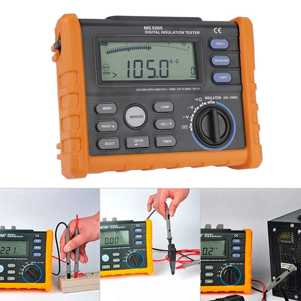 Akozon Erdungswiderstand Tester PM5205 Digitales Megohmmeter Digital Analoganzeige 0,01 M100 G2500V Isolationswiderstand Tester Meter Automatische Berechnung AC DC Spannung Test