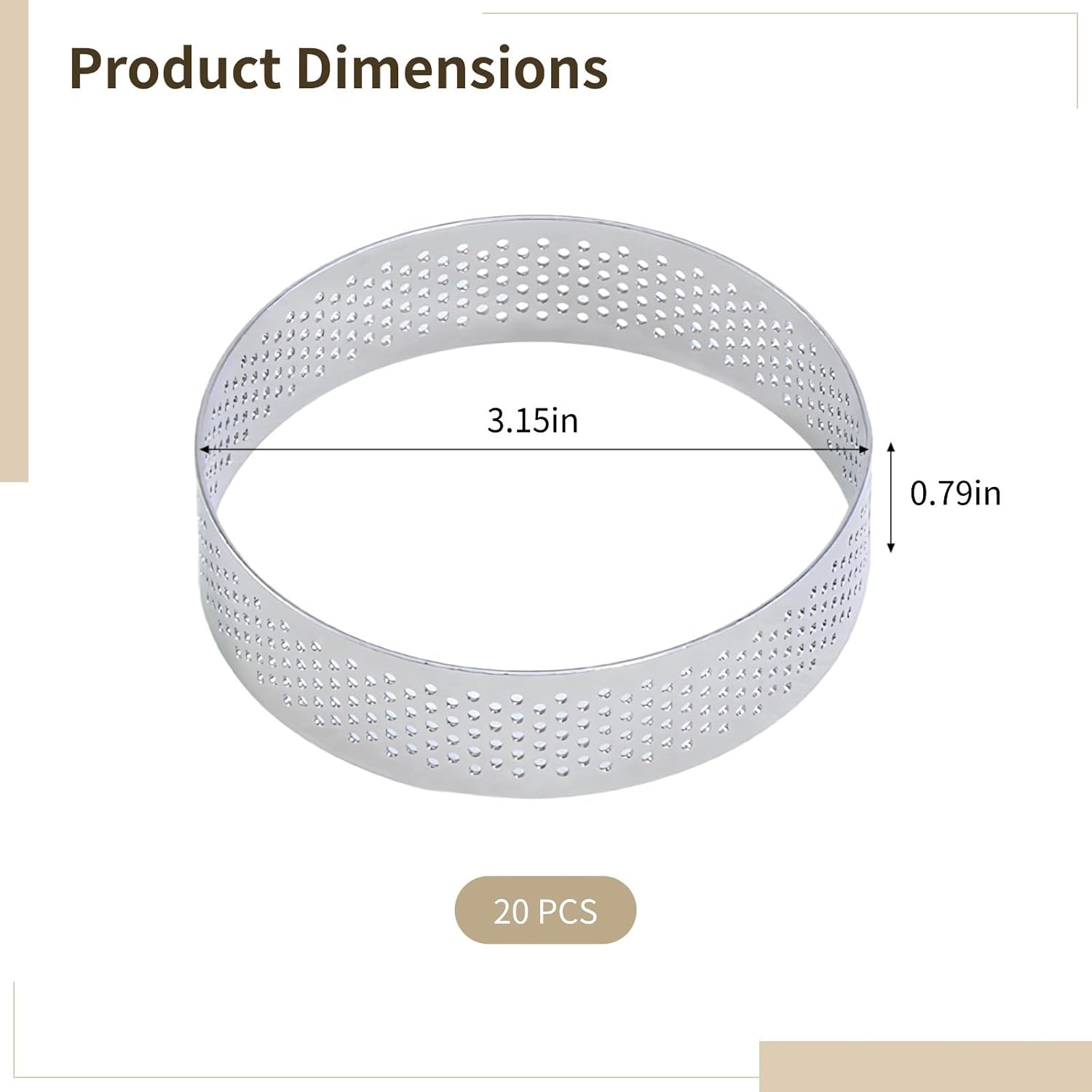 20 Pcs 8 Cm/3.15 in Tart Rings, Perforated Pie Crust Rings, Stainless Steel Baking Molds, Non-Stick for Easy Release, Cakes, Tarts, Mousse