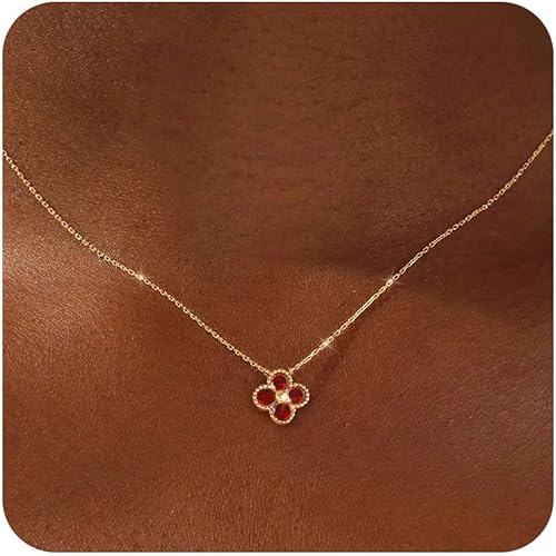ZOERAY Birthstone Necklace for Women Non Tarnish 14K Gold Plated Four Leaf Clover Necklace Dainty Gold Choker Necklaces for Women Trendy CZ Emerald Pendant Necklace Jewelry Birthday Gifts for Women