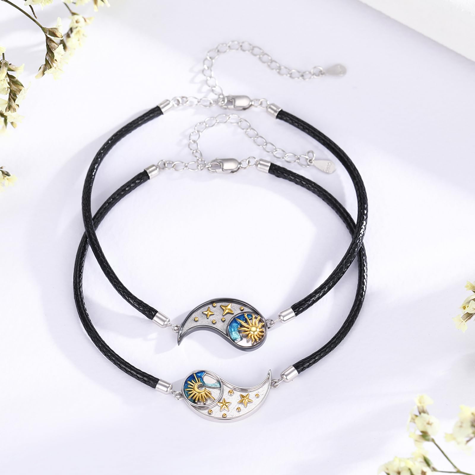 REDSUN Yin-Yang Armband 925 Sterling Silber mit Sonne, Mond & Sanduhr – Verstellbares 2 Paare Tai-Chi Partner Armbänder Yin Yang Schmuck für Damen Partner Paare Männer & Frauen Sie und Ihn