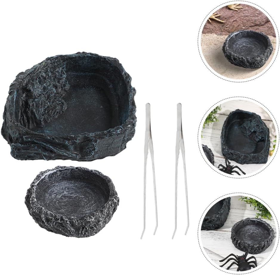 Luxshiny 1set Large Reptile Food Bowl Feeding Tongs Versatile Crab Dish and Tortoise Water Bowl for Bearded Dragons and Snakes and Materials Easy to Clean and Spacious Design