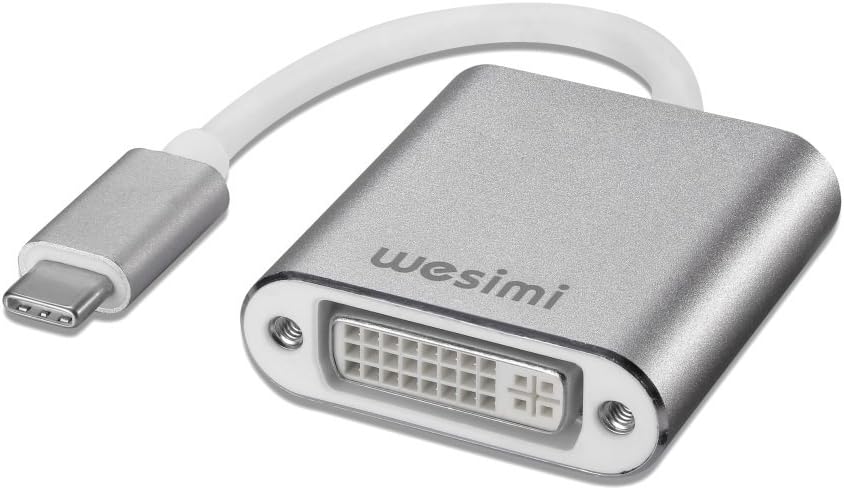 USB Type C(Thunderbolt 3) to DVI Adapter, wesimi USB 3.1 (USB-C) to DVI-D Adapter Male to Female Converter for Apple New MacBook [2015,2016,2017]