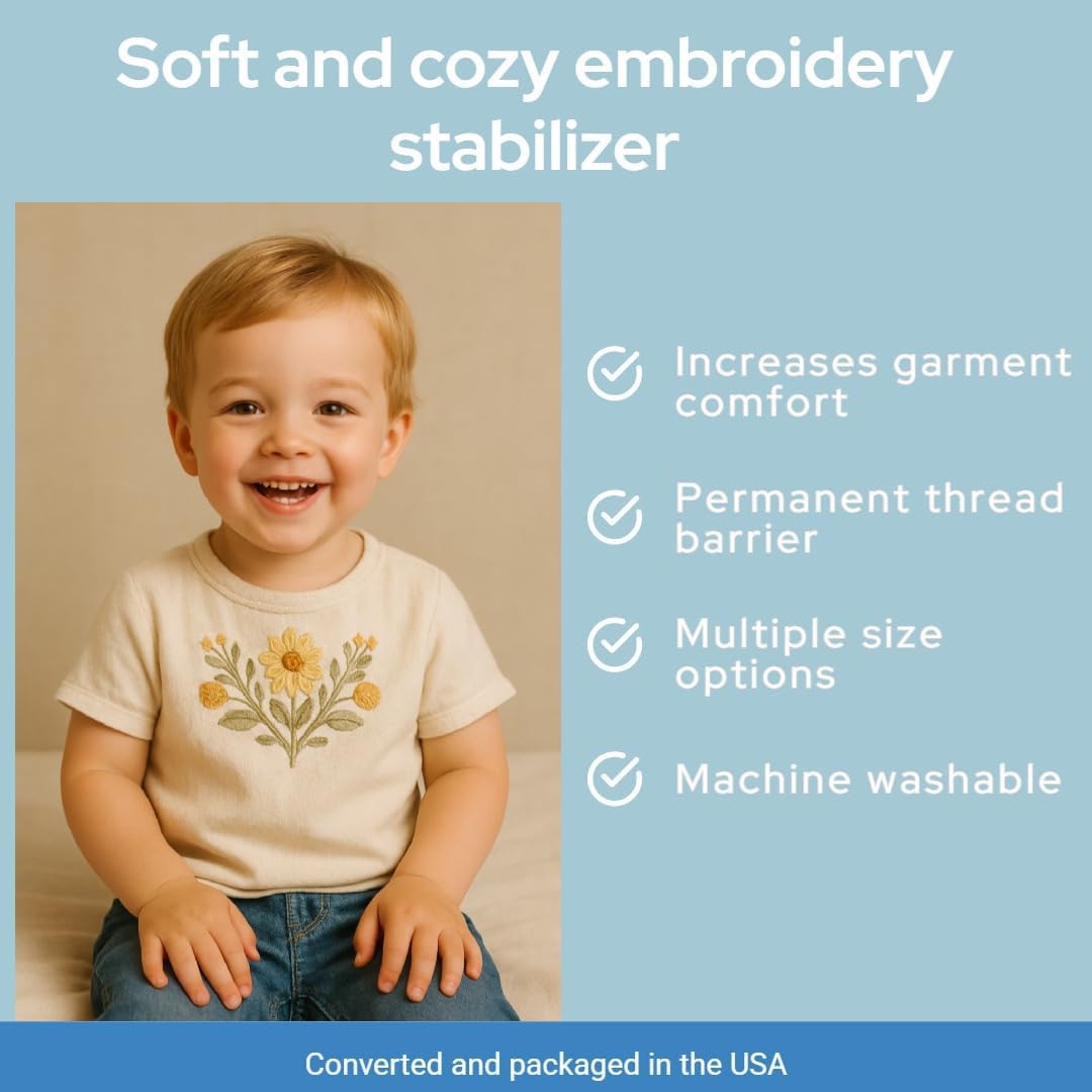 H.B.I. Soft & Cozy Stitch Cover Up Stabilizer 9" x 10 YD Roll – Lightweight Woven Iron-On Embroidery Backing for Machine Embroidery, Comfort Barrier, Converted in The USA - Image 6