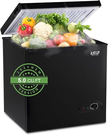 KRIB BLING Chest Freezer Adjustable Thermostat Compact Freezers with Removable Storage Basket for House Kitchen Garage Basement 5.0 cu.ft, Black