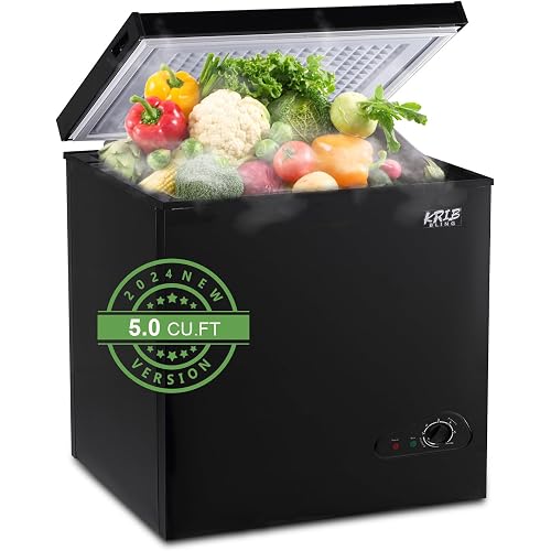 KRIB BLING Chest Freezer Adjustable Thermostat Compact Freezers with Removable Storage Basket for House Kitchen Garage Basement (5.0 cu.ft, Black)
