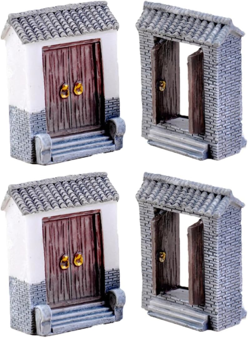 Mini Door Ornament 4Pcs Resin Tile Courtyard Style Craft
